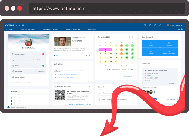 Interface OCTIME Expresso — espace employé
